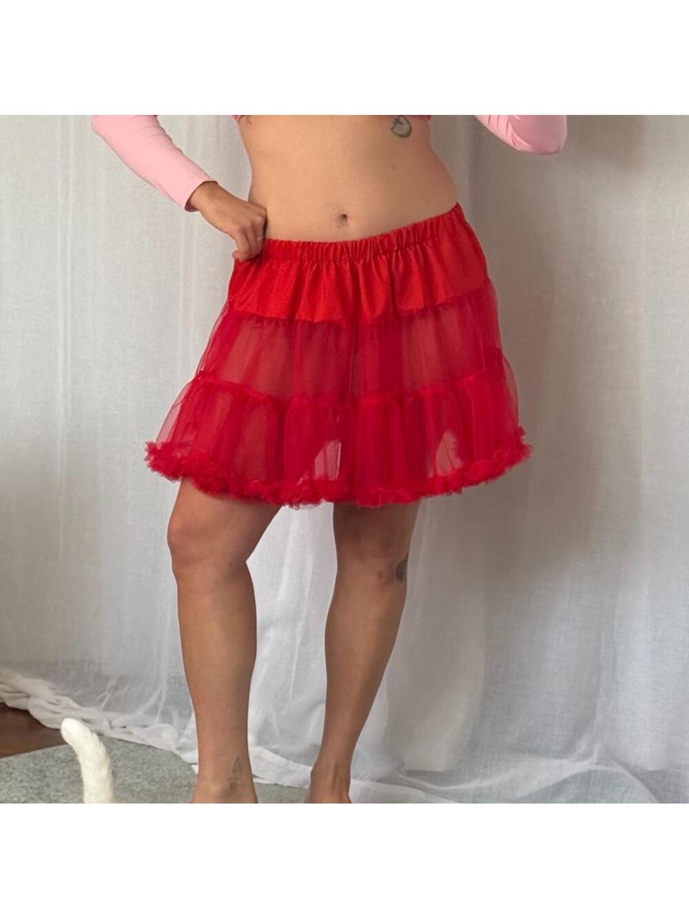 ✦ ⋆｡˚ red mesh petticoat skirt ♡
